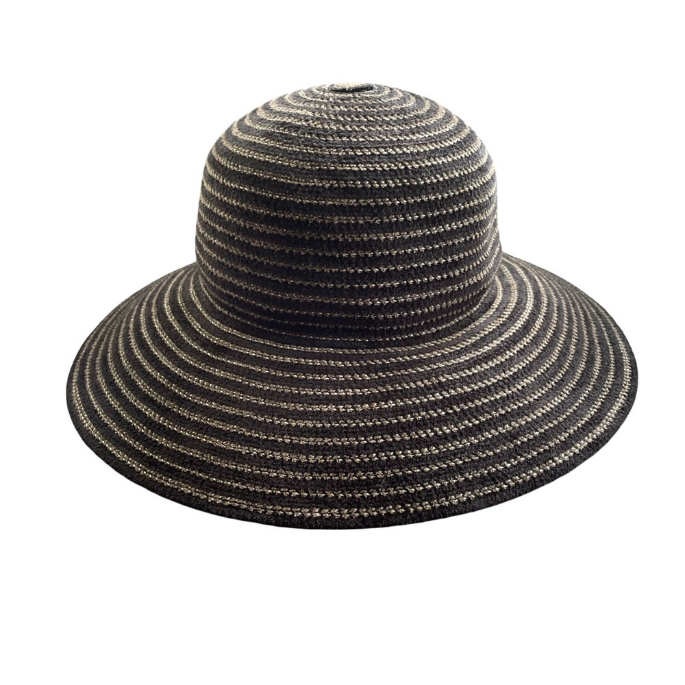 Eric Javits Shenia Black and Tan Wide Brimmed Packable Hat